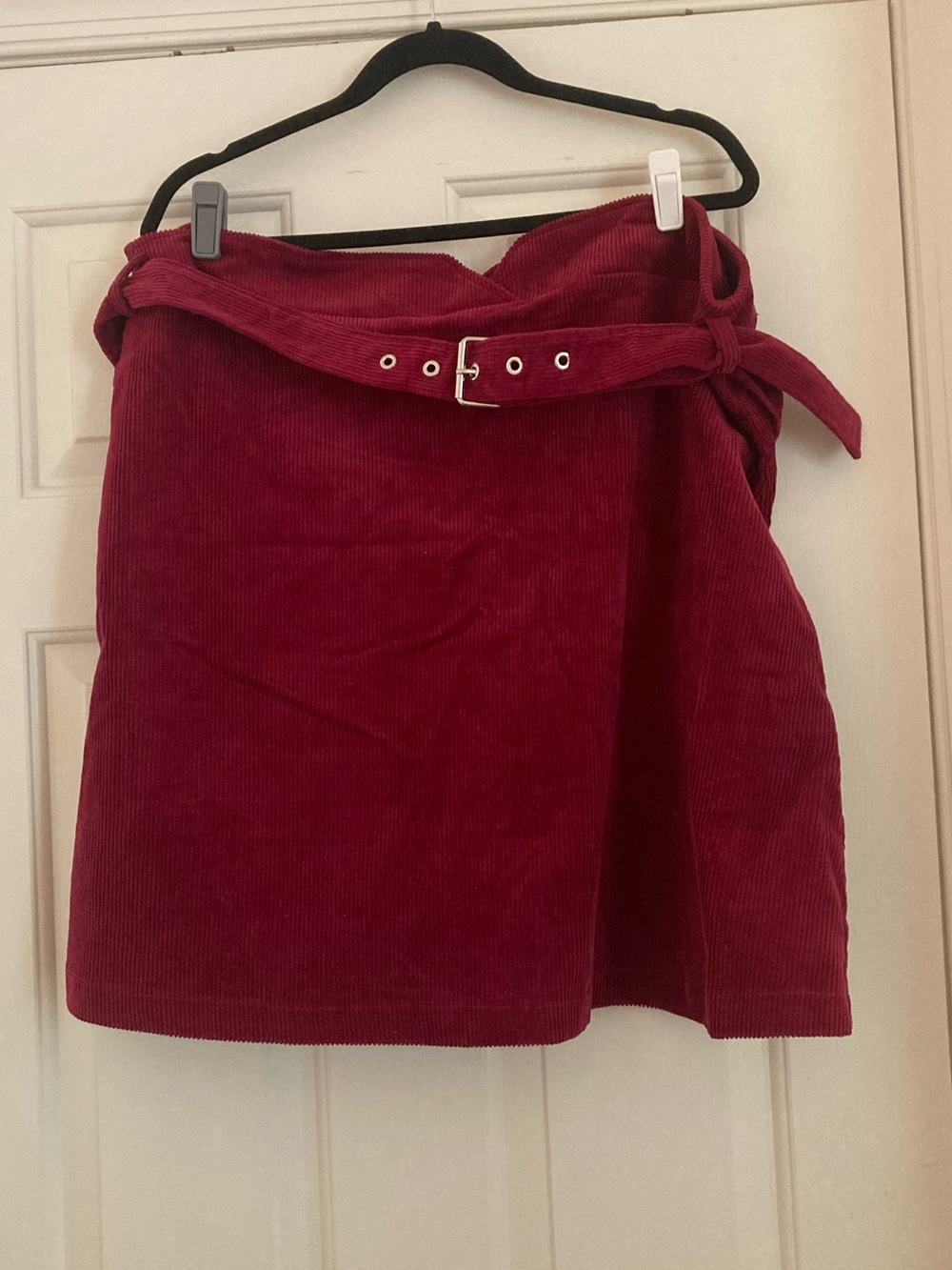 Eloquii Corduroy Mini Skirt with Belt - Wine Red